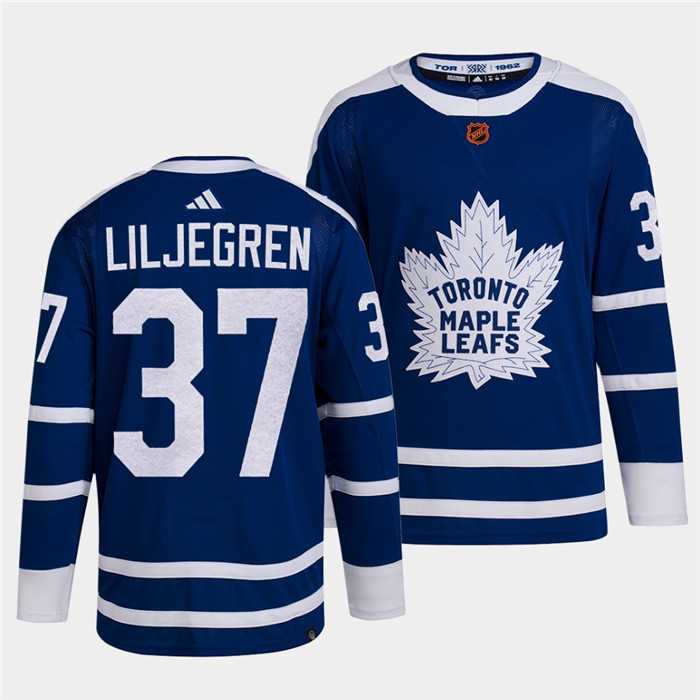 Men's Toronto Maple Leafs Black #37 Timothy Liljegren Blue 2022 Reverse Retro Stitched Jersey Dzhi